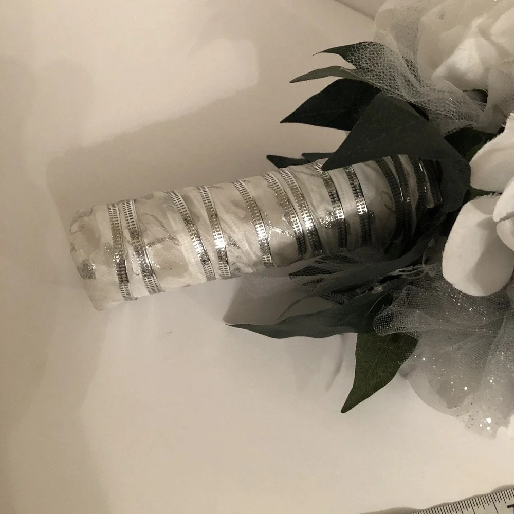 Silk Bridal Bouquet White Roses 10